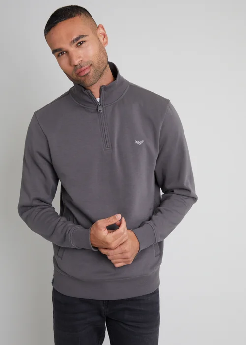 Threadbare Dark Grey 1/4 Zip Neck Sweatshirt - S Image 1