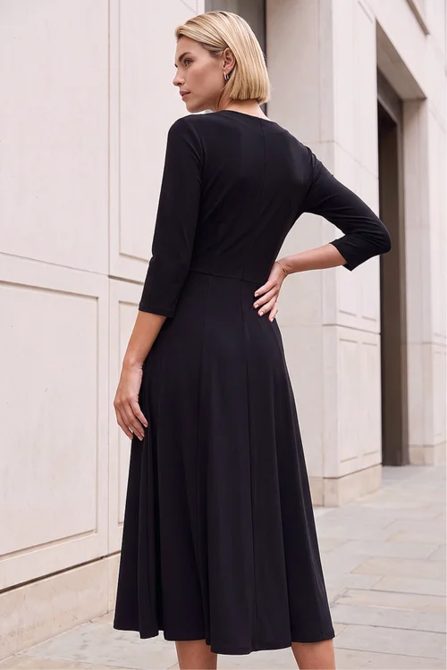 Roman Black Stretch Crossover Midi Dress - 10 Image 3