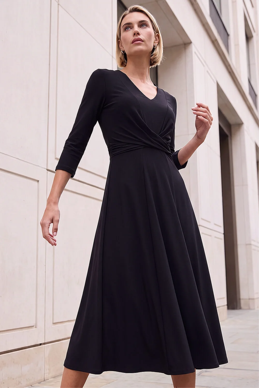 Roman Black Stretch Crossover Midi Dress - 10 Image 1