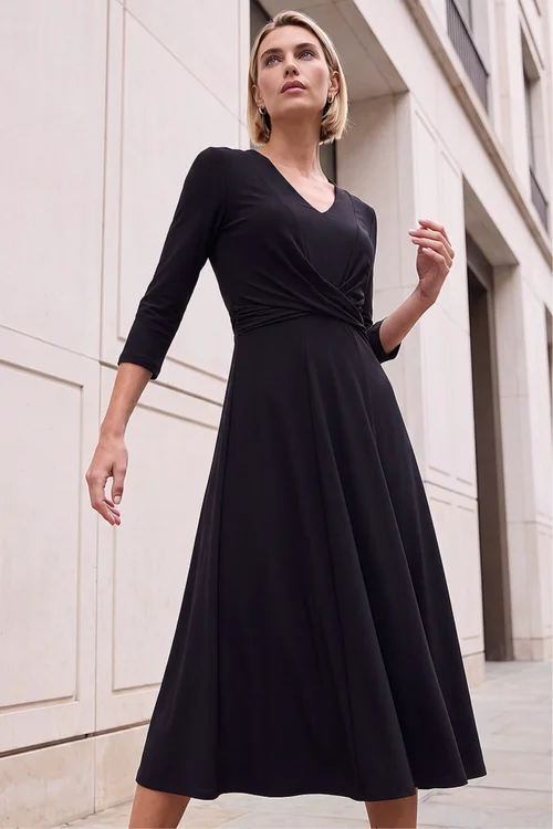 Roman Black Stretch Crossover Midi Dress - 10 Image 1