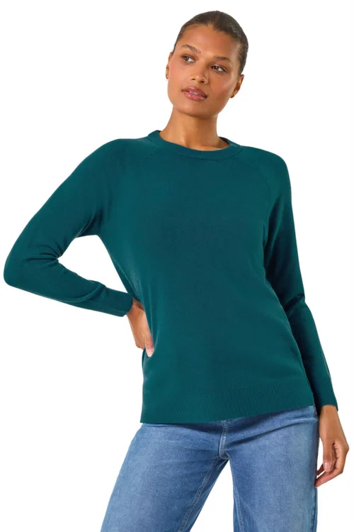 Roman Teal Plain Soft Crew Neck Jumper - Size 14 Image 1