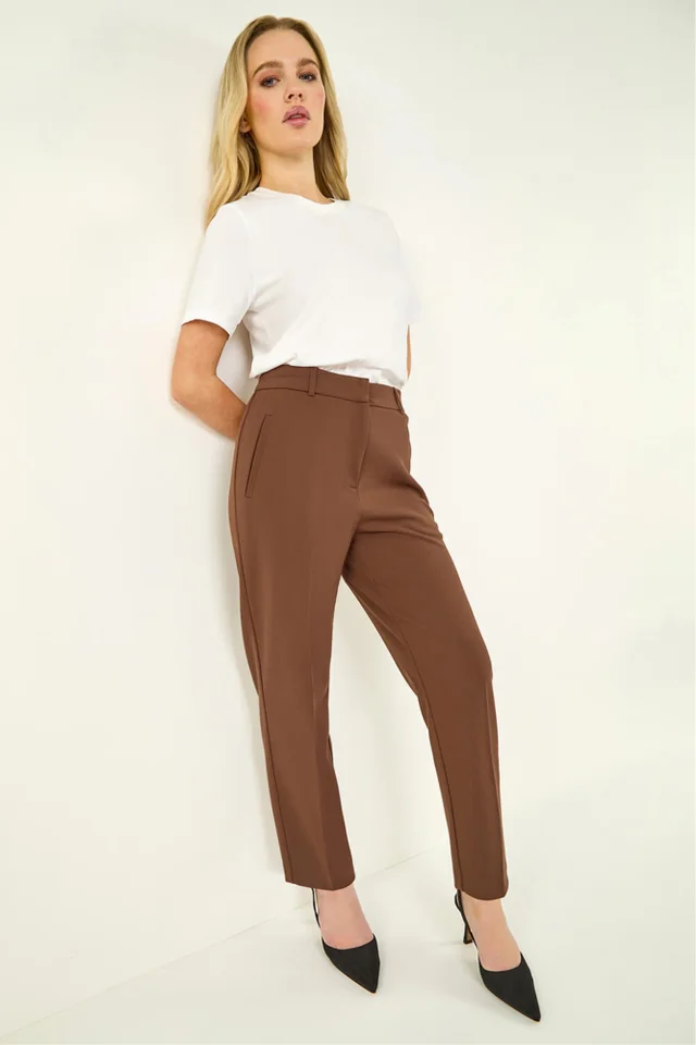 Roman Chocolate Short Straight Leg Stretch Trouser