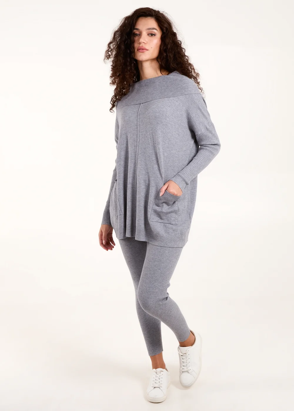 Blue Vanilla Grey Ribbed Legging & Cowl Neck Jumper Set - S/M Image 4