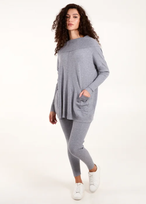 Blue Vanilla Grey Ribbed Legging & Cowl Neck Jumper Set - S/M Image 4