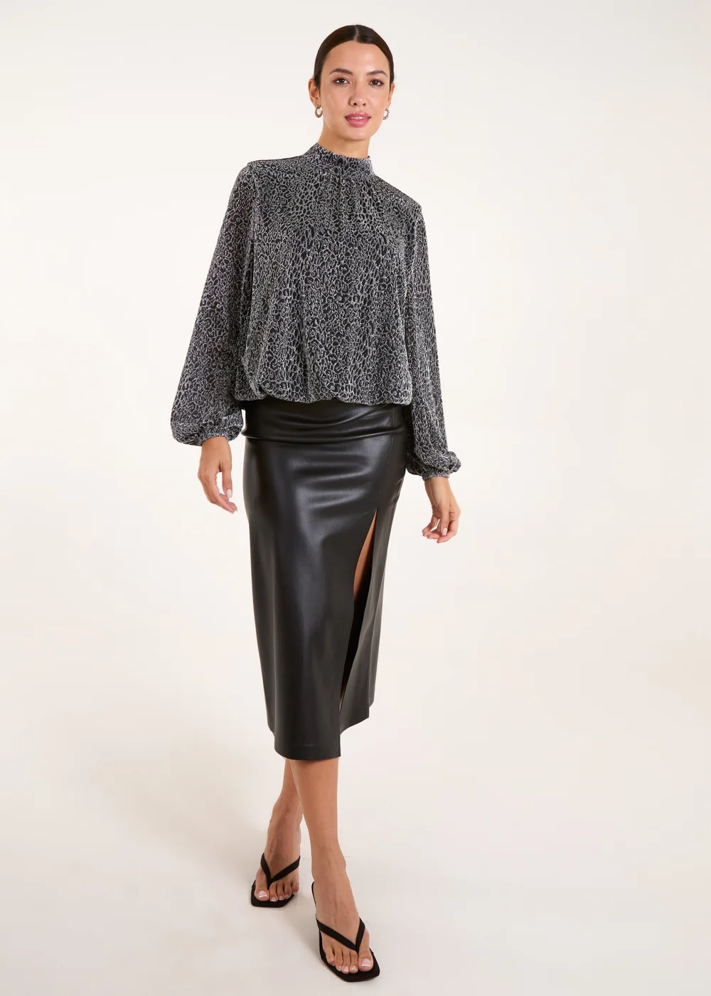 Blue Vanilla Silver High Neck Puffball Hem Blouse - S Image 5