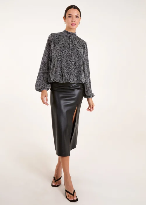Blue Vanilla Silver High Neck Puffball Hem Blouse - S Image 5