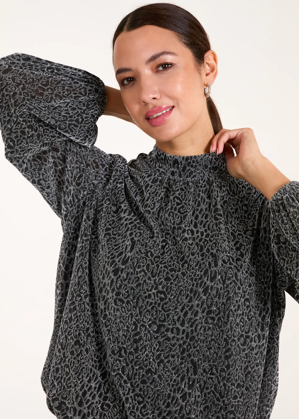 Blue Vanilla Silver High Neck Puffball Hem Blouse - S Image 4