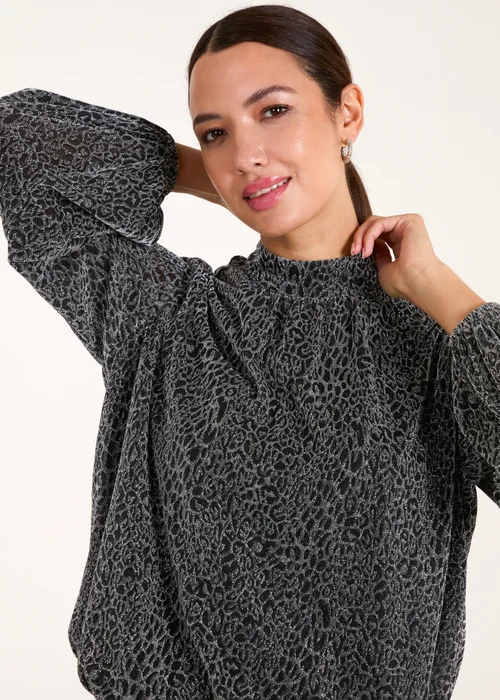 Blue Vanilla Silver High Neck Puffball Hem Blouse - Medium Image 4