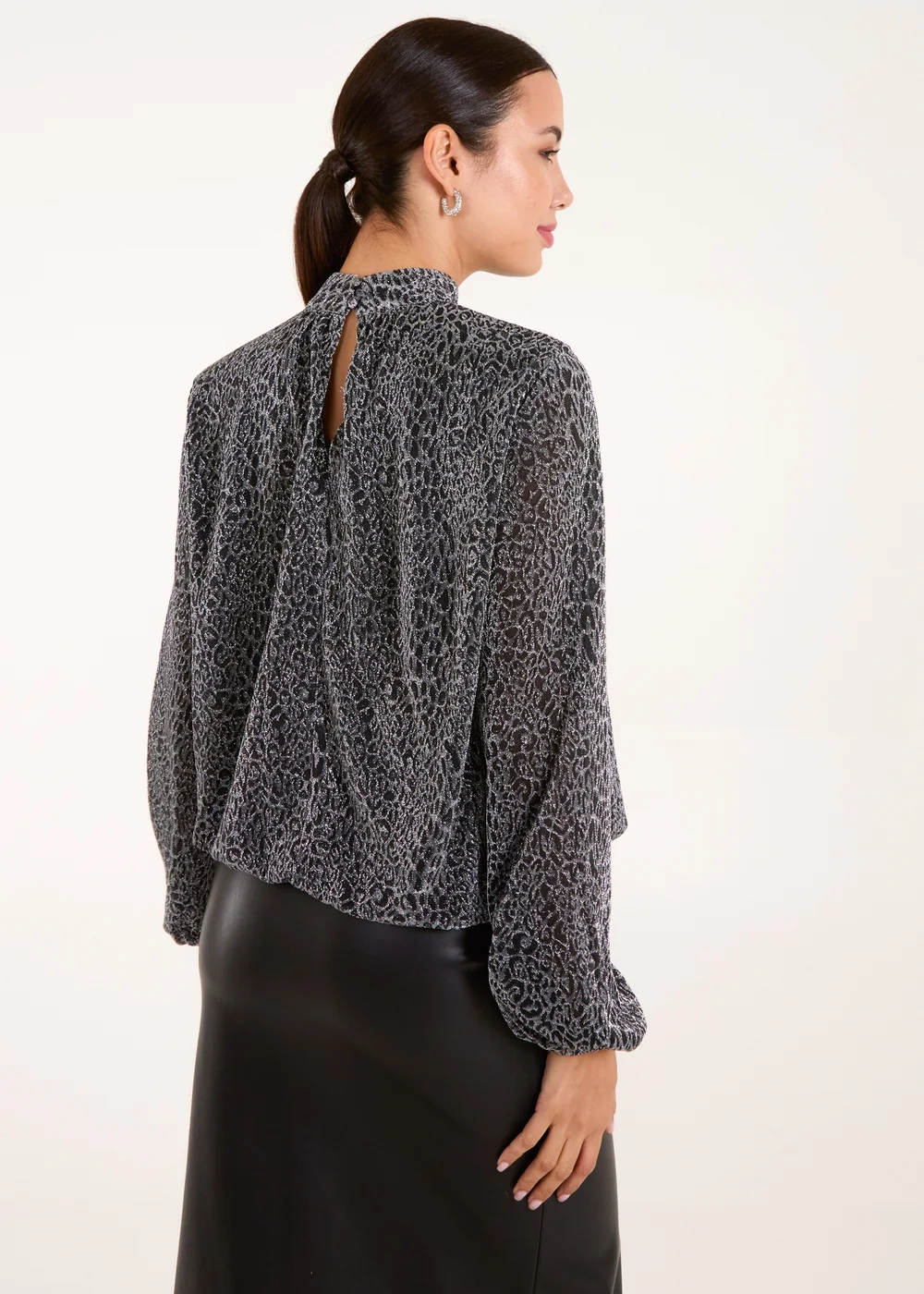 Blue Vanilla Silver High Neck Puffball Hem Blouse - S Image 3