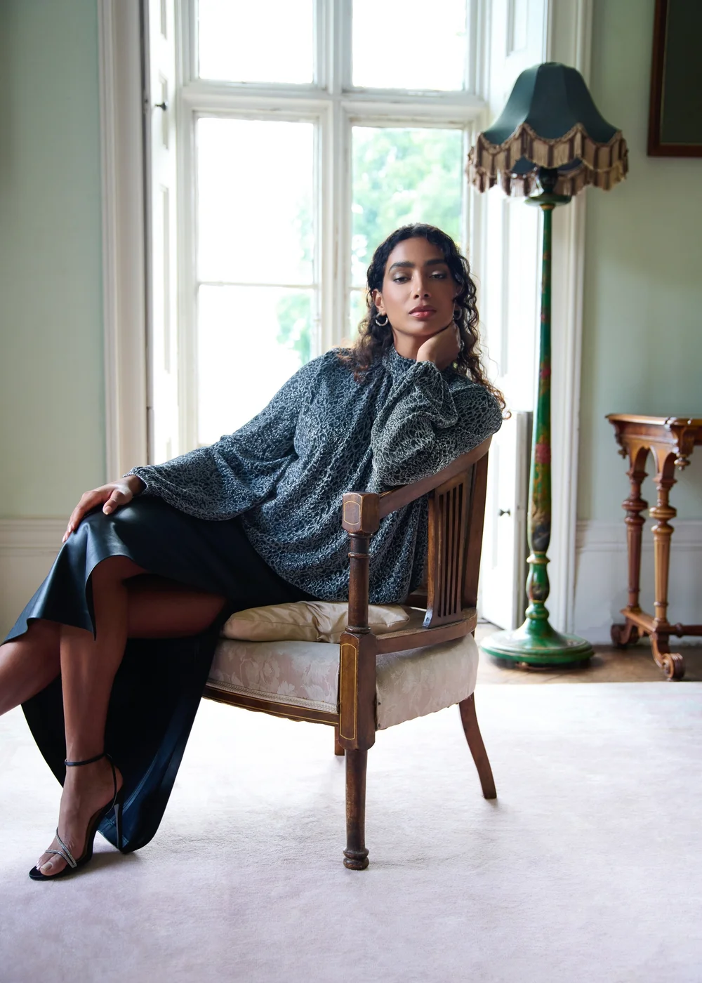 Blue Vanilla Silver High Neck Puffball Hem Blouse - Medium Image 1