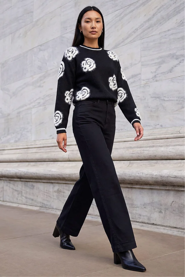Roman Black Wide Leg Stretch Denim Jeans