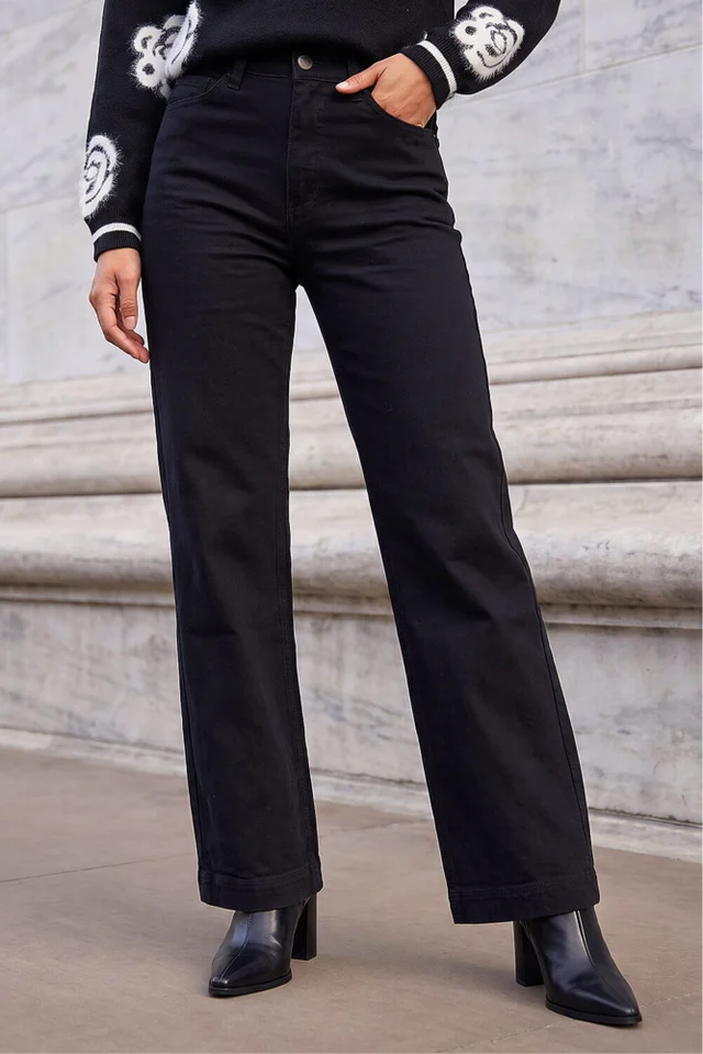 Roman Black Wide Leg Stretch Denim Jeans