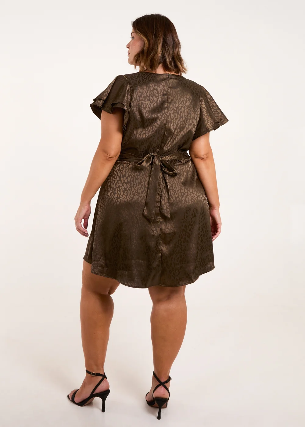 Blue Vanilla Khaki Curve Leopard Jacquard Frill Sleeve Mini Dress - 22-24 Image 2