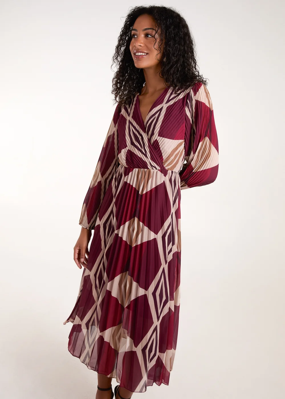 Blue Vanilla Red Wrap Front Pleated Geometric Maxi Dress - M/L Image 4