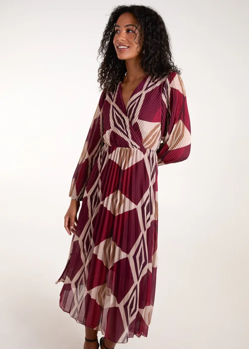 Blue Vanilla Red Wrap Front Pleated Geometric Maxi Dress - M/L Image 4