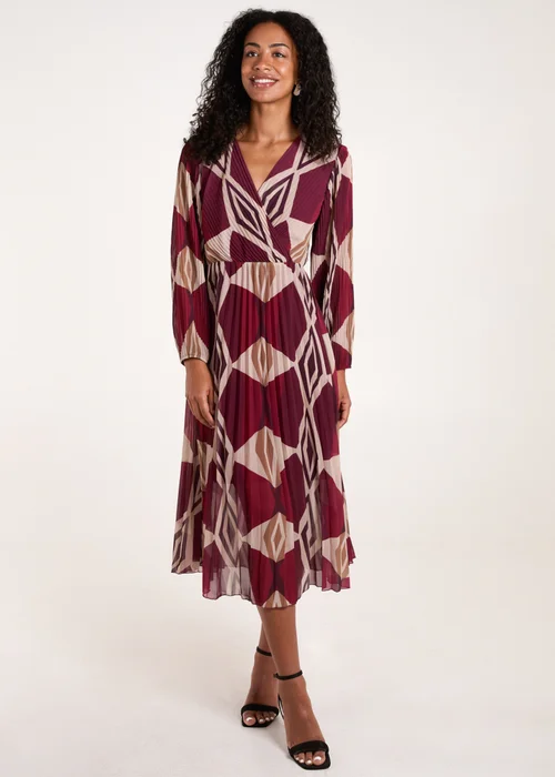 Blue Vanilla Red Wrap Front Pleated Geometric Maxi Dress - M/L Image 1