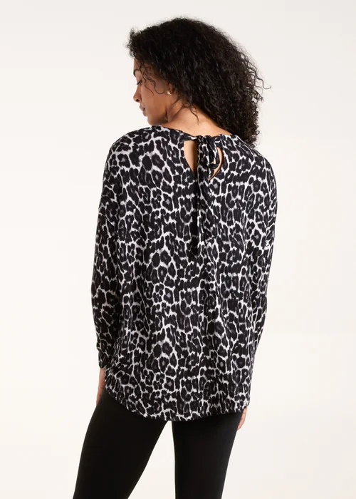 Blue Vanilla Grey Animal Print Long Sleeve Bow Back Top - Small/Medium Image 2