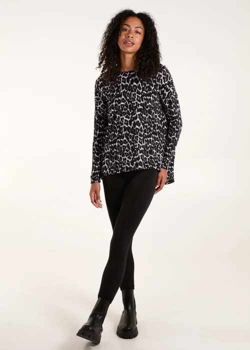 Blue Vanilla Grey Animal Print Long Sleeve Bow Back Top - Small/Medium Image 4