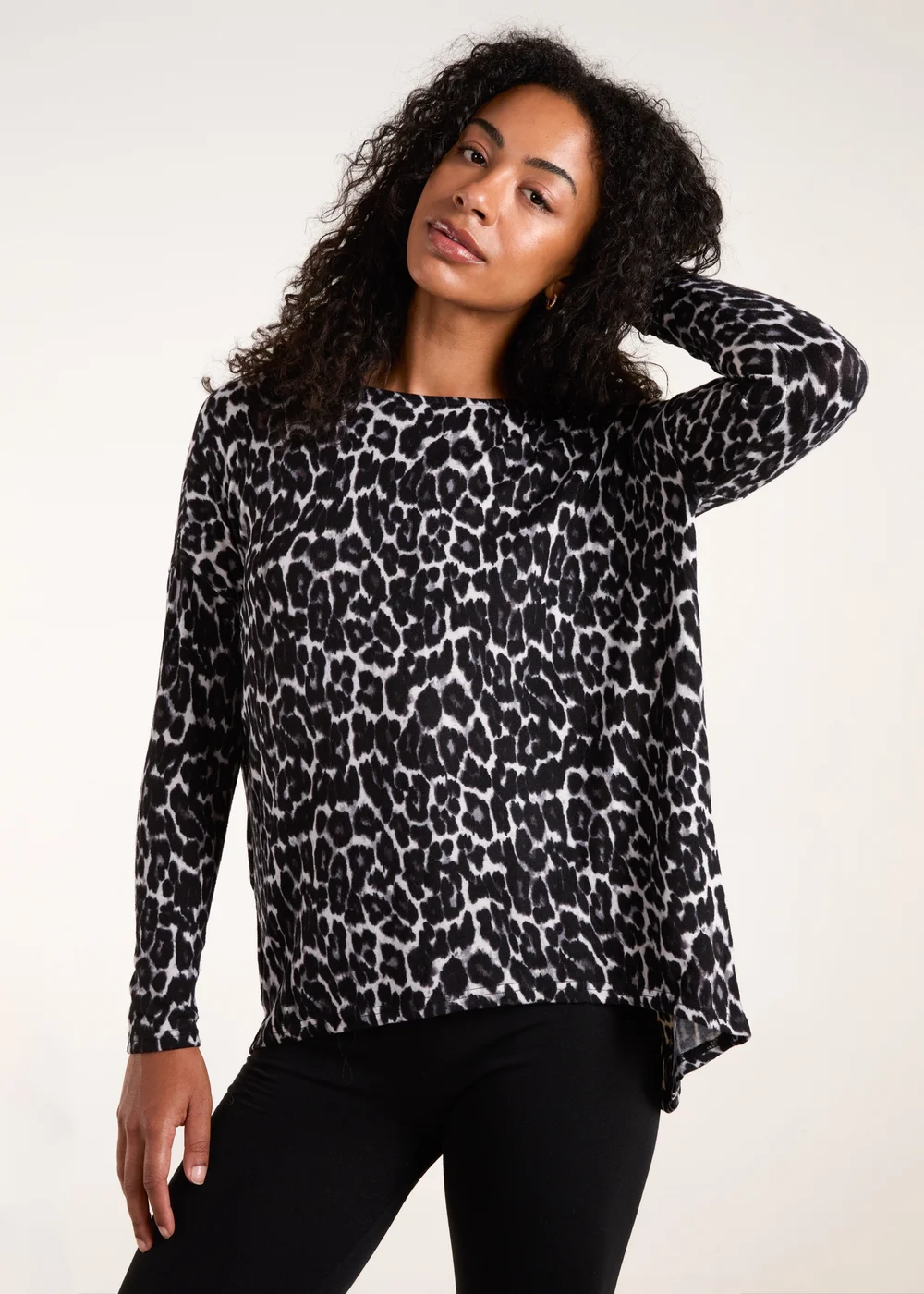 Blue Vanilla Grey Animal Print Long Sleeve Bow Back Top - Small/Medium Image 1