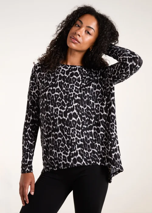 Blue Vanilla Grey Animal Print Long Sleeve Bow Back Top - Small/Medium Image 1