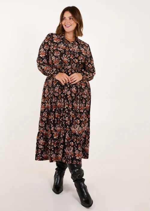 Blue Vanilla Brown Curve Shirred Waist Midi Shirt Dress - 26-28 Image 4