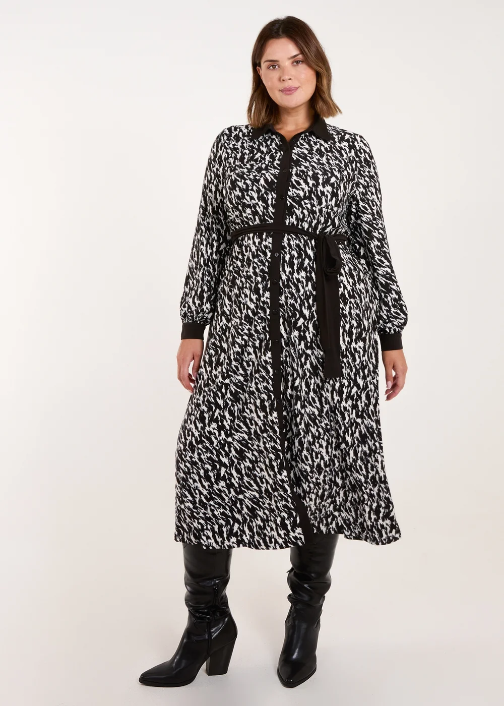 Blue Vanilla Black Curve Constrast Belted Midi Shirt Dress - 18-20 Image 1