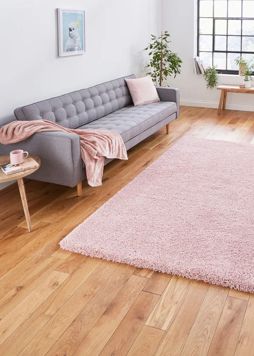 Think Rugs Sierra Pink Plain Shaggy Rectangle Rug - 80 x 150 Image 1