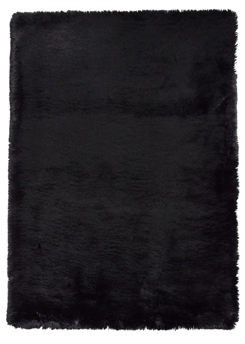 Think Rugs Super Teddy Black Plain Shaggy Rectangle Rug - 60 X 120 Image 3