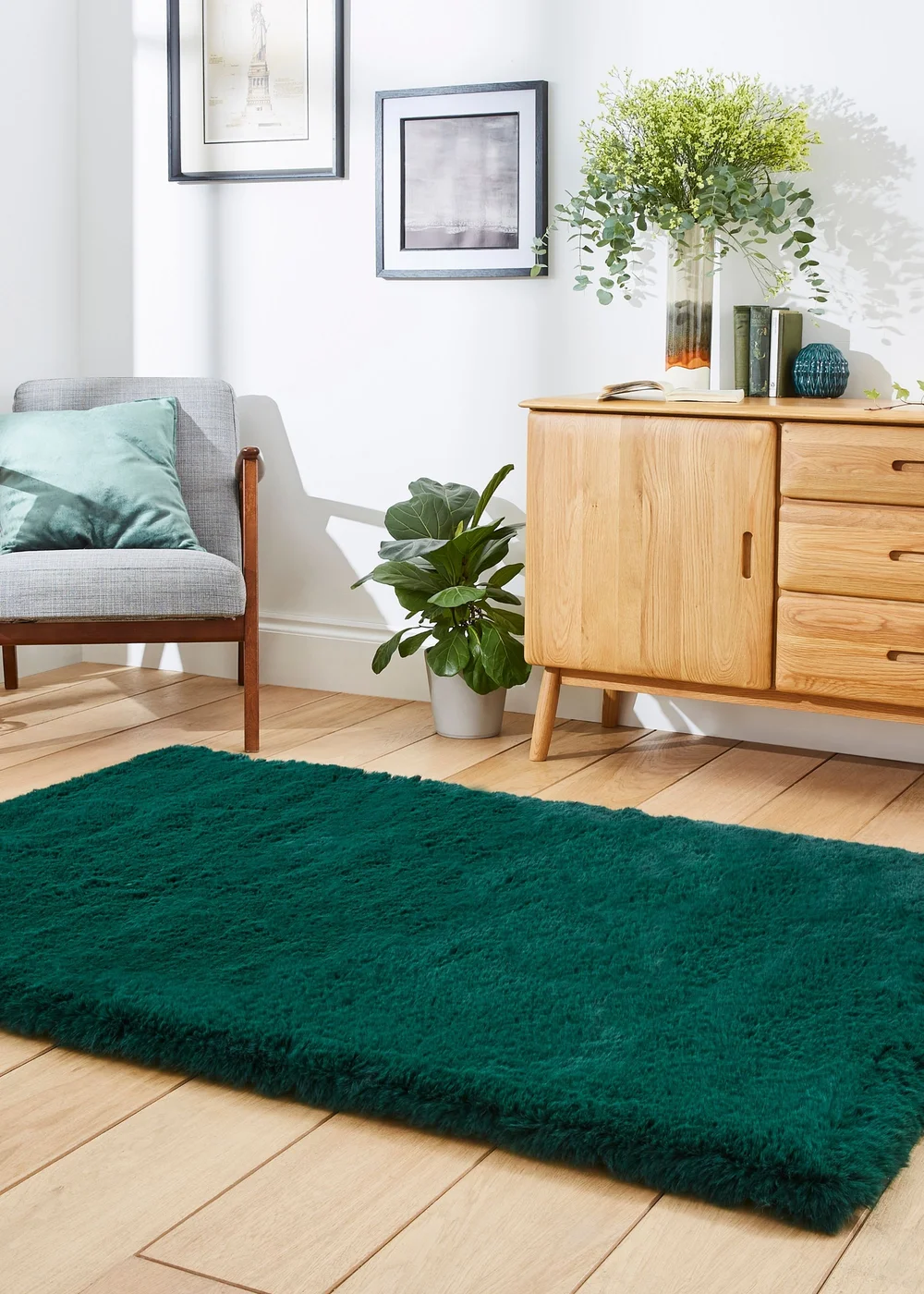Think Rugs Super Teddy Jewel Green Plain Shaggy Rectangle Rug - 60 X 120 Image 2