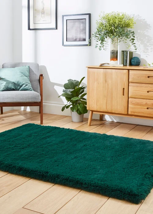 Think Rugs Super Teddy Jewel Green Plain Shaggy Rectangle Rug - 60 X 120 Image 2