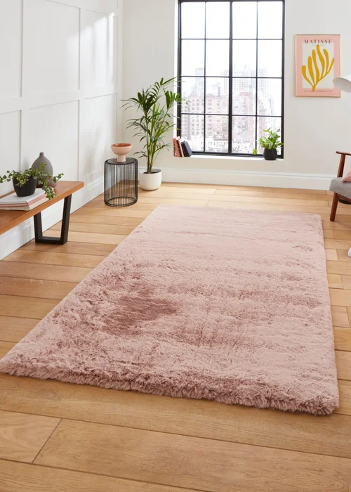 Think Rugs Super Teddy Rose Plain Shaggy Rectangle Rug - 60 X 120 Image 1