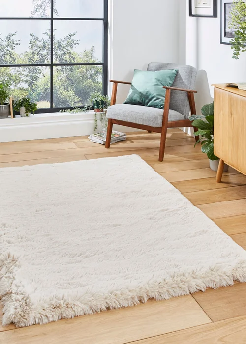 Think Rugs Super Teddy Beige Plain Shaggy Rectangle Rug - 60 X 120 Image 1