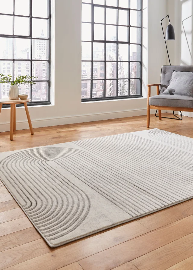 Think Rugs Apollo Grey/Ivory Modern Linear Rectangle Rug
