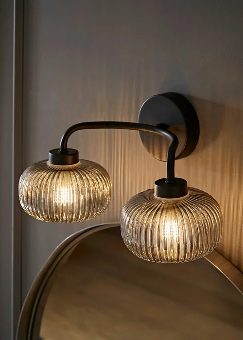 ValueLights Amaia Polished Black Wall Light with Clear Globe Shade - One Size Image 1