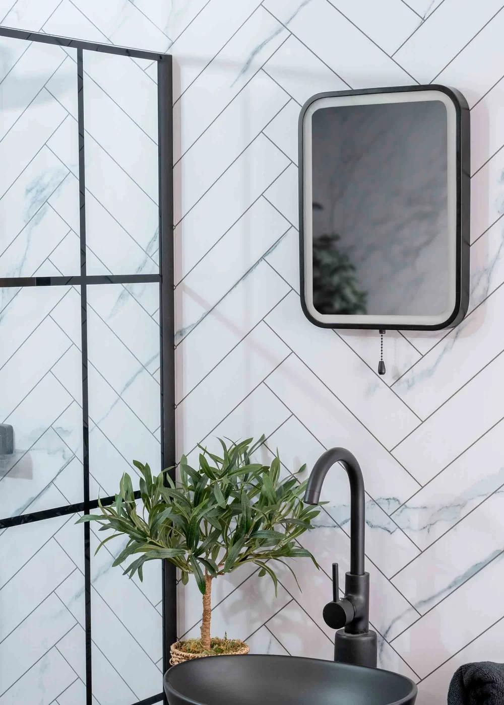 ValueLights IP44 Bathroom Mirror Matte Black Illuminated Integrated LED - One Size Image 1