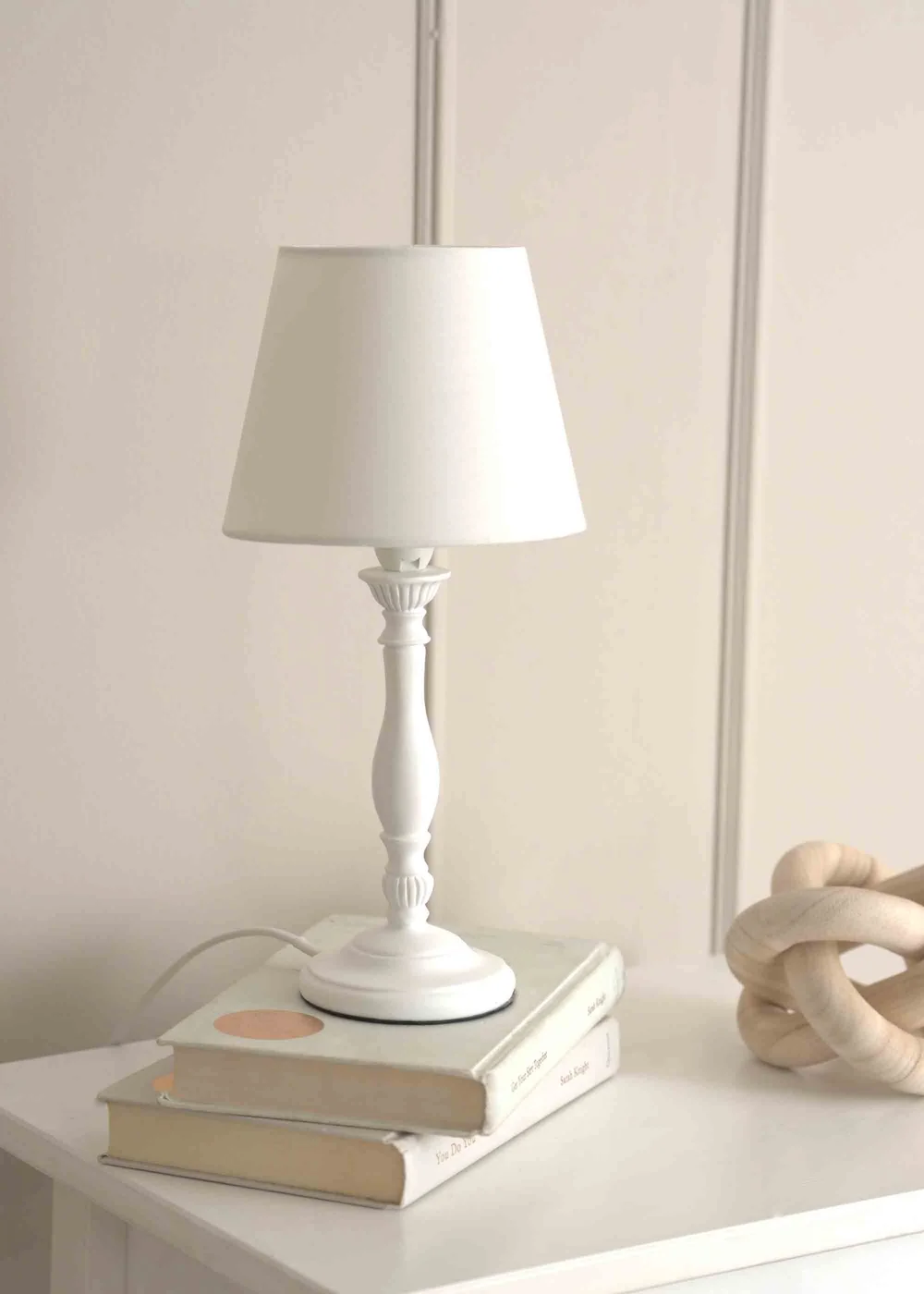 ValueLights Sara White Table Lamp with Cream Tapered Shade (32cm x 15cm x 15cm) - One Size Image 1