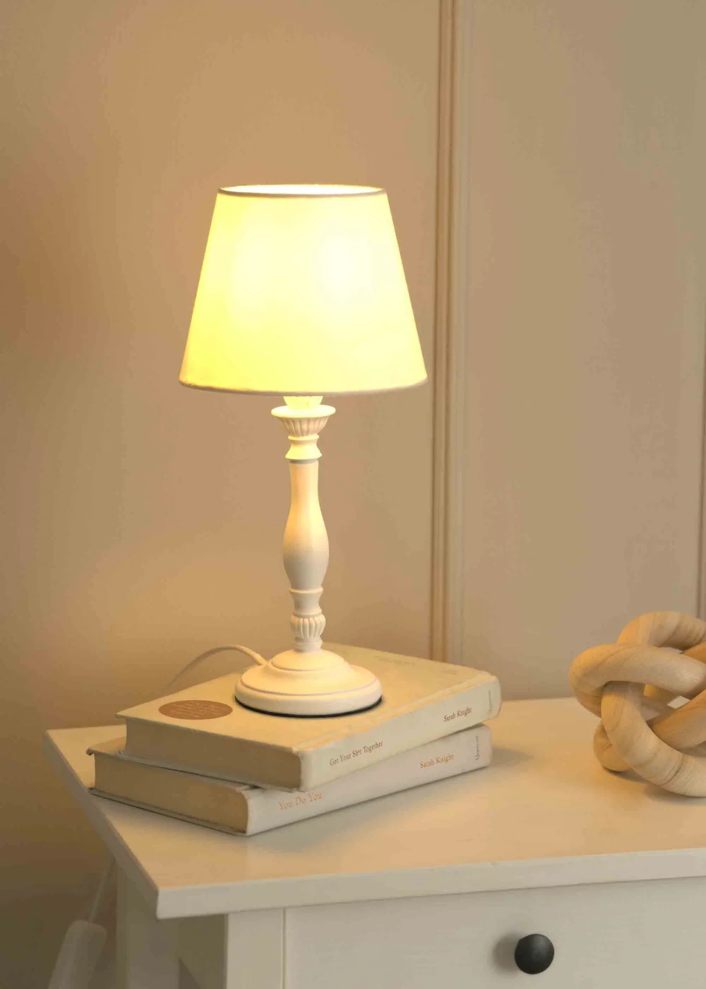 ValueLights Sara White Table Lamp with Cream Tapered Shade (32cm x 15cm x 15cm) - One Size Image 2