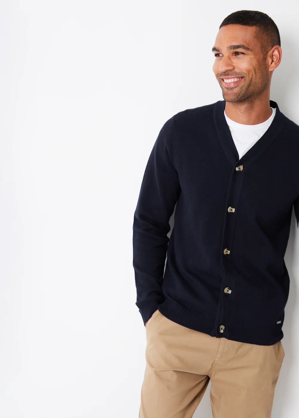 Threadbare Navy Cotton Blend Knitted Cardigan - S Image 1