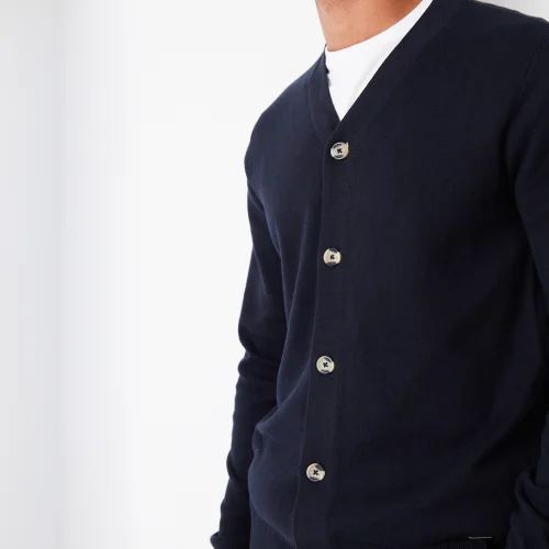 Threadbare Navy Cotton Blend Knitted Cardigan - Large Image 3