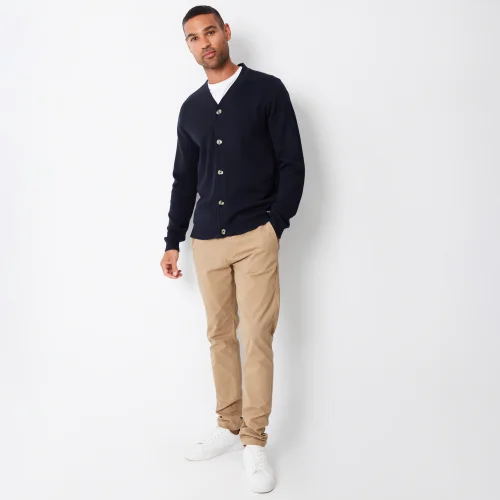 Threadbare Navy Cotton Blend Knitted Cardigan - Large Image 4