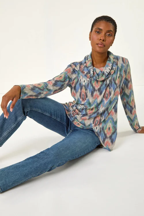 Roman Blue Cowl Neck Snit Top - Size 12 Image 2