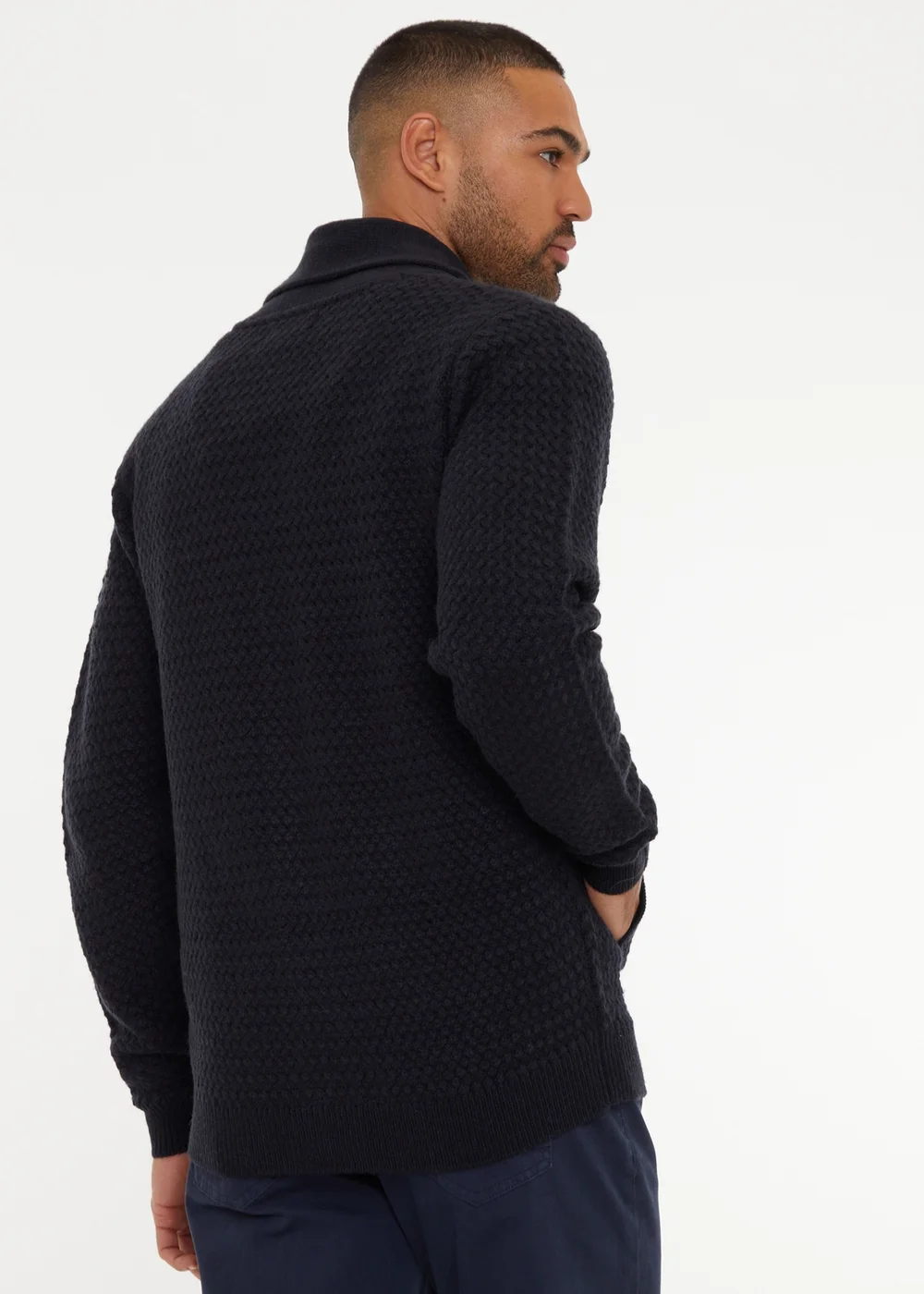 Threadbare Navy Shawl Collar Knitted Cardigan - 2XL Image 2