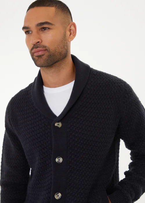 Threadbare Navy Shawl Collar Knitted Cardigan - 2XL Image 3