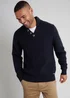 Threadbare Navy Button Up Funnel Neck Jumper - Small Image 1