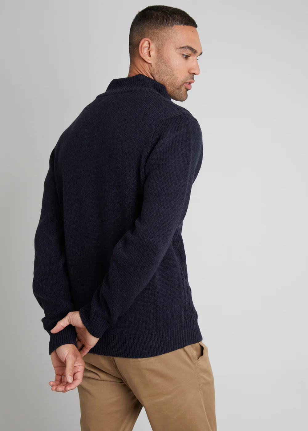 Threadbare Navy Button Up Funnel Neck Jumper - Small Image 2