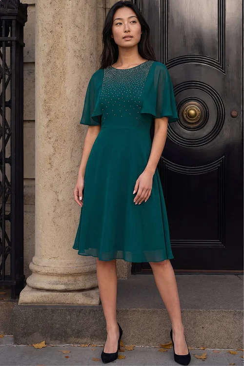 Roman Green Petite Embellished Skater Dress - 12 Image 2