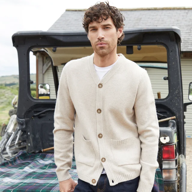 Threadbare Natural Button Up Patch Pocket Knitted Cardigan