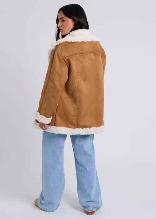 Urban Bliss Brown Suede Bonded Mid Length Coat - 10 Image 4