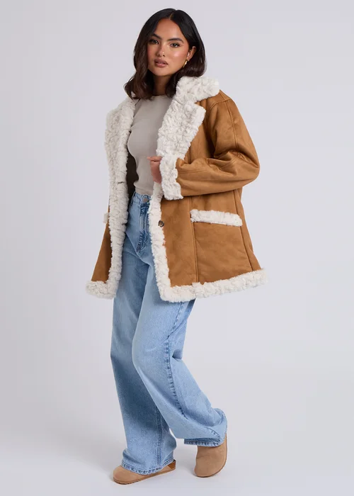 Urban Bliss Brown Suede Bonded Mid Length Coat - 10 Image 3