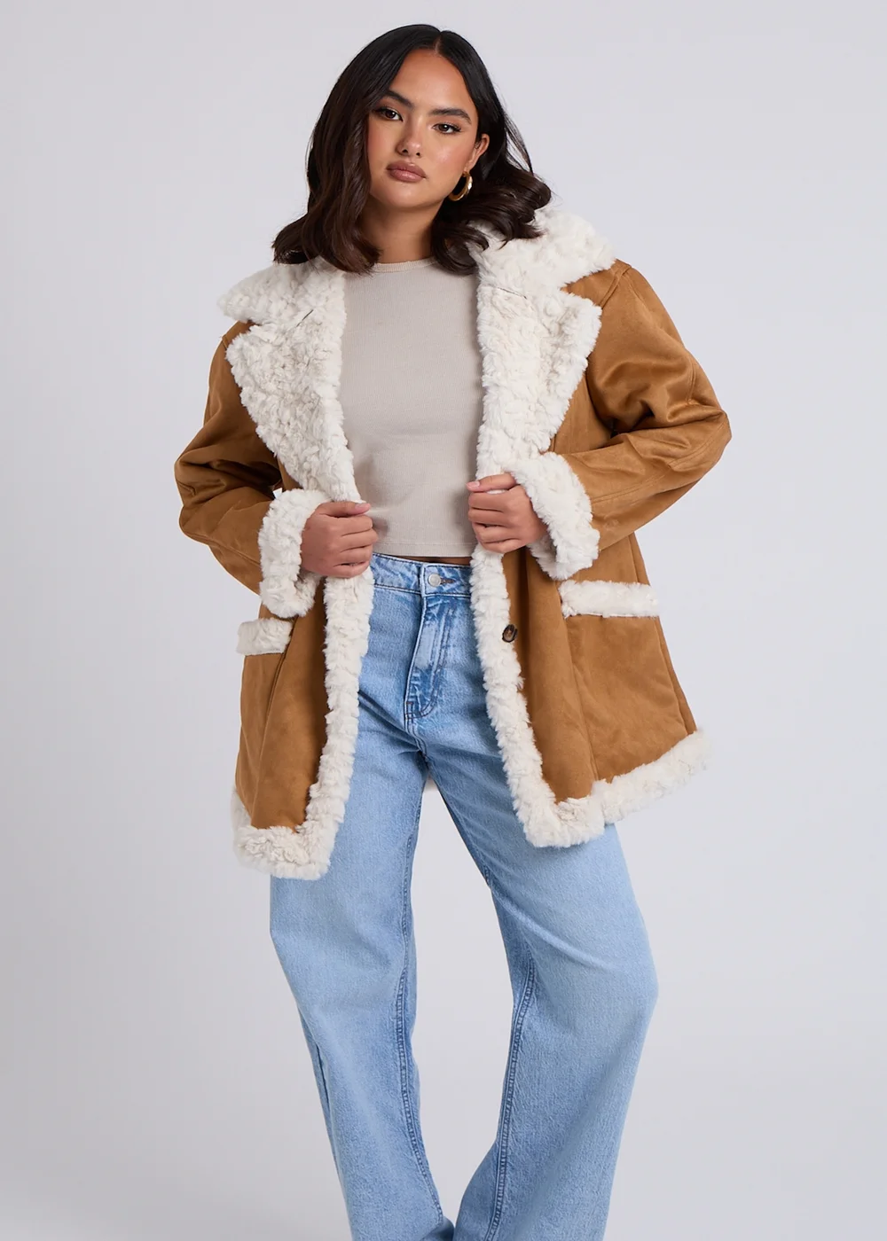 Urban Bliss Brown Suede Bonded Mid Length Coat - 10 Image 1